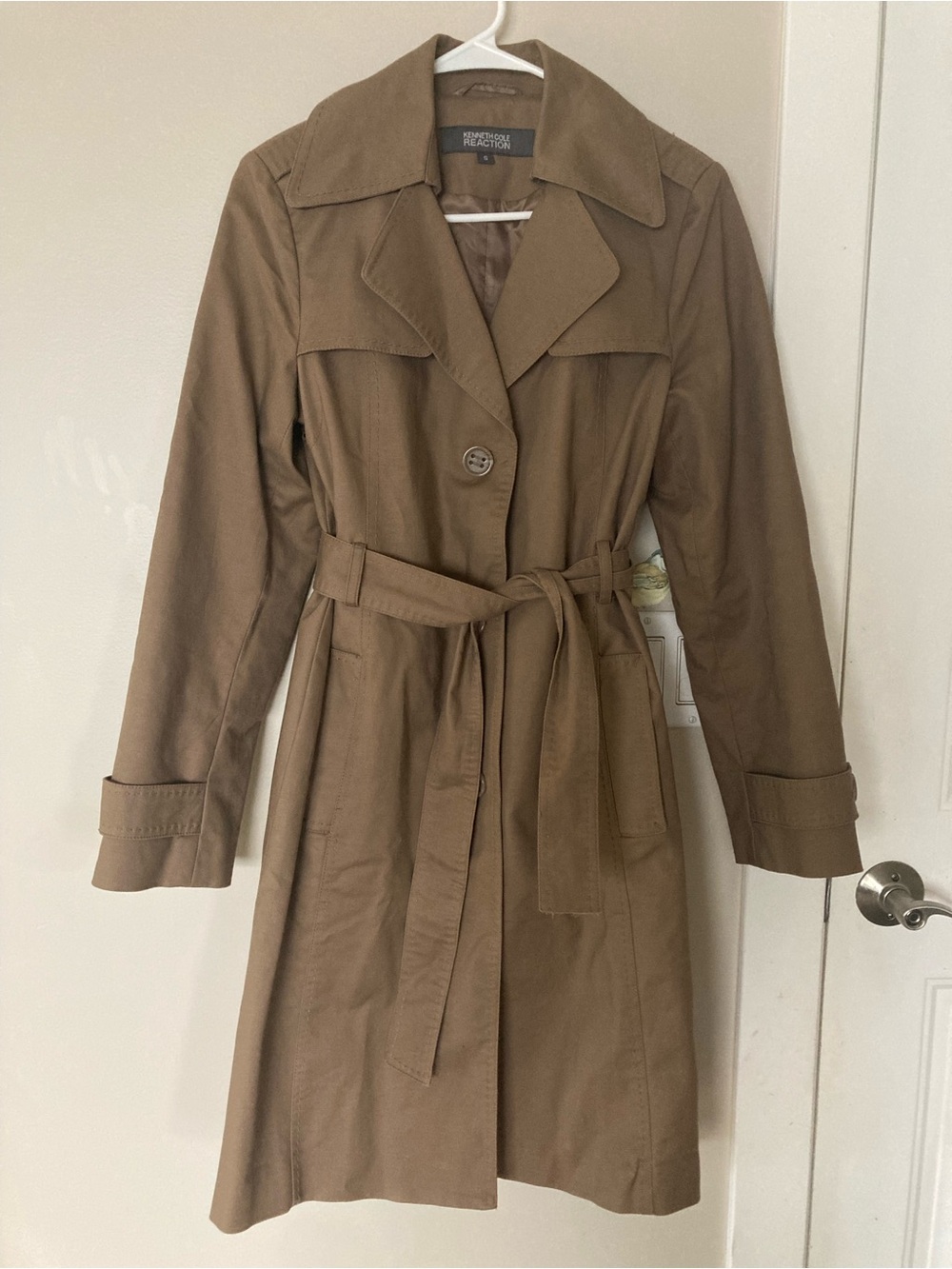 Kenneth Cole Reaction Tan Belted Cotton Trench Coat